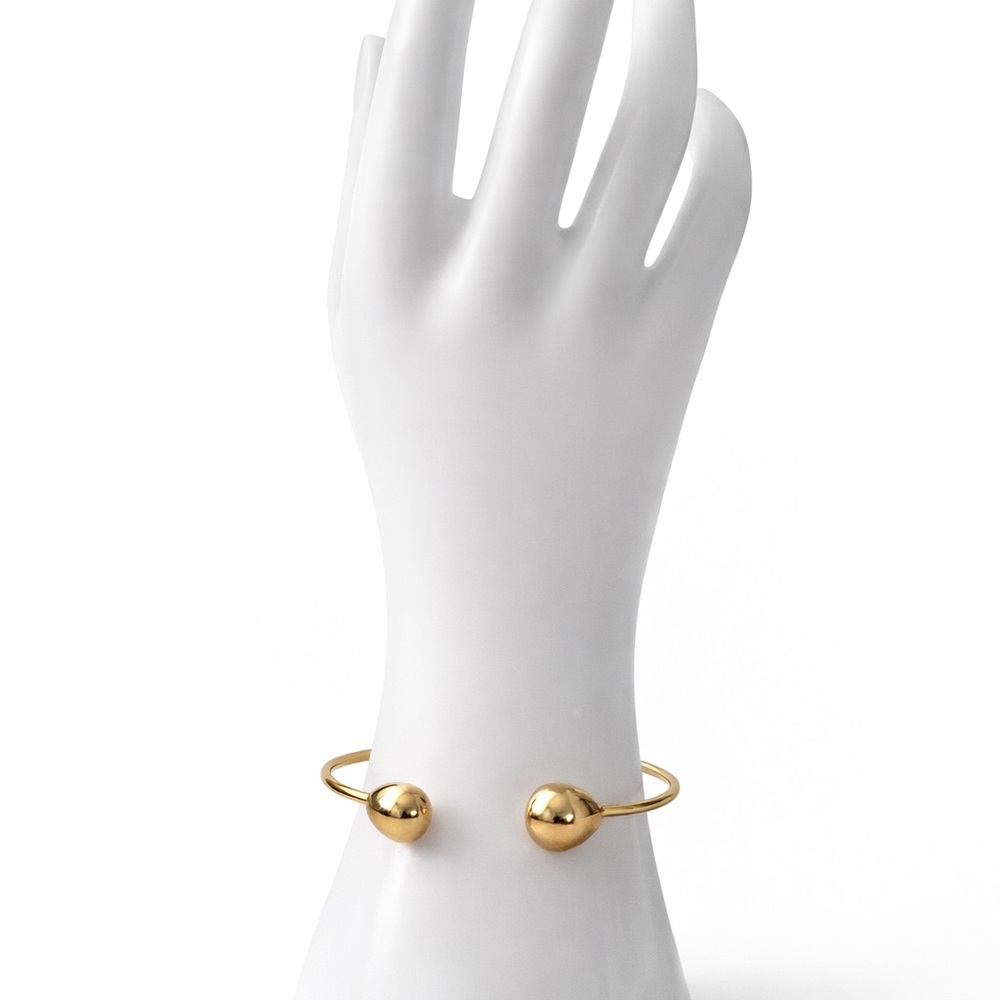 Gold Stainless Steel Ball Cuff Bracelet – Open Adjustable Design